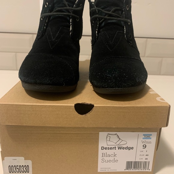 Shoes - Toms, black suede, wedge. Size 9
